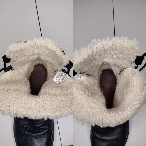 UGG Caspia Black Leather Faux Fur Low Heel Lace Up Winter Boots Sz 7 - Picture 13 of 13